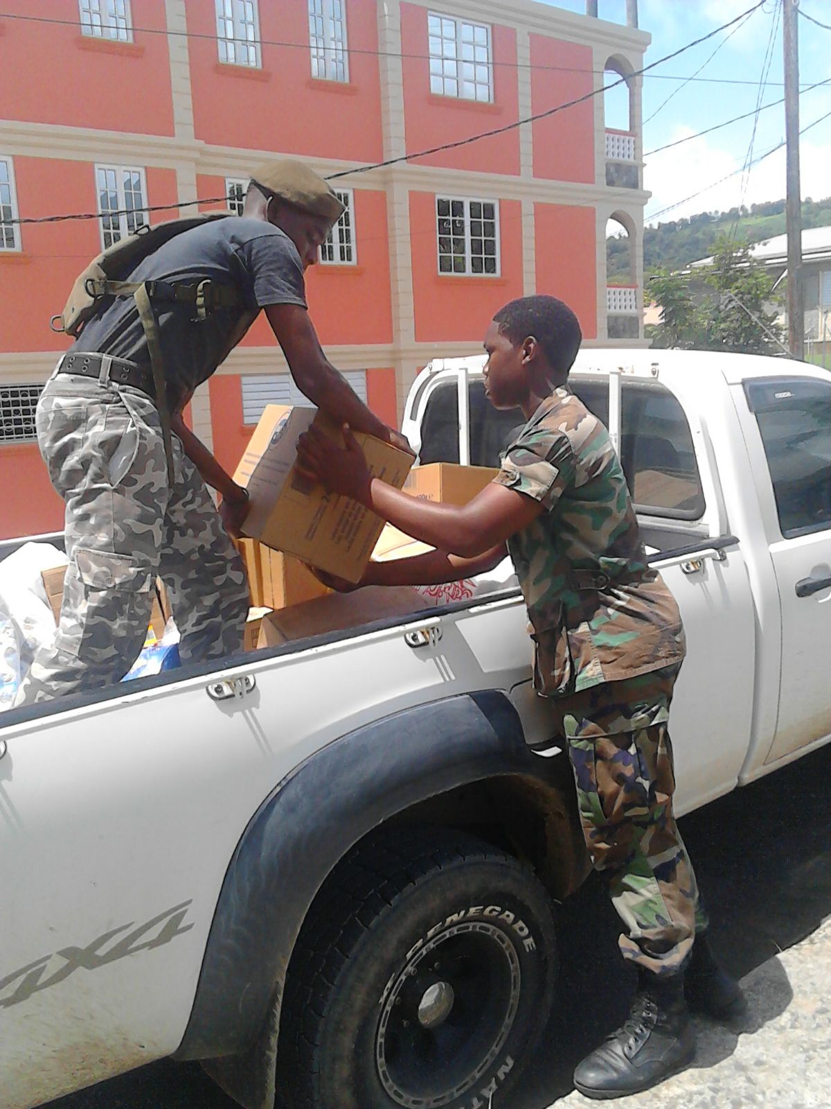 Cadets delivering relief supplies in Dominica after Tropical Storm Erika, 2015